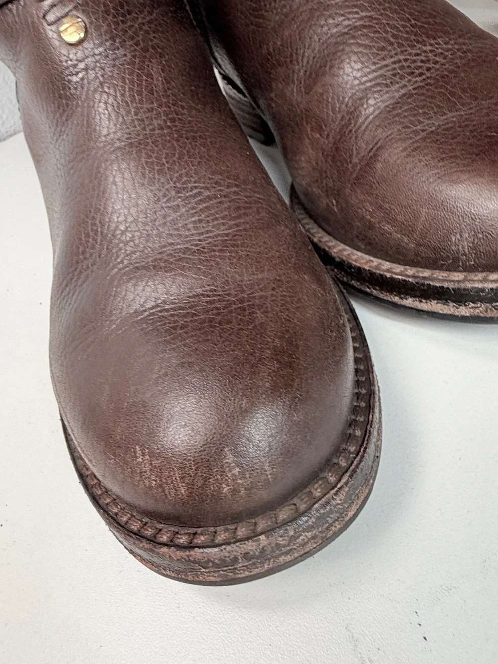 Tory Burch Boots Brown Pebbled Leather Riding Boots Tall Zip Logo women size 6.5